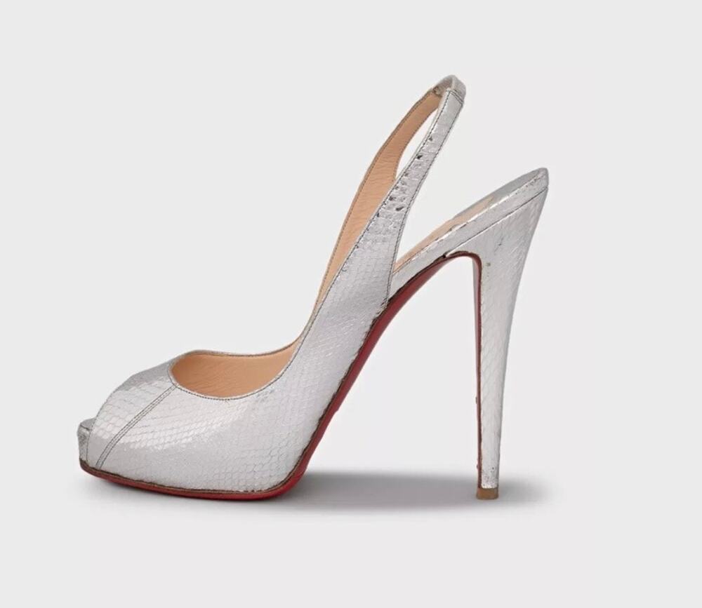 Christian Louboutin Silver Snakeskin High Heel Sandals Sz.40